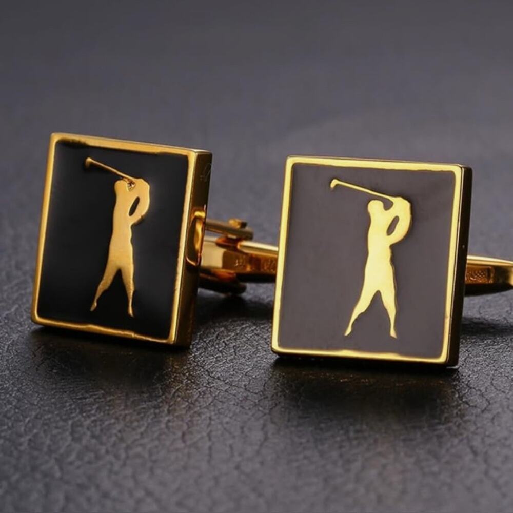Golf Gold and Black Enamel Cufflinks